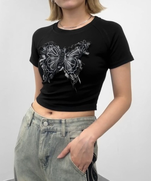 Y2K PRADA ネイビー ヴィンテージ 刺繍ロゴTシャツ／短丈 ユニセックス PRADA ロゴ入りユニセックスTシャツ (PRADA/Tシャツ・カットソー