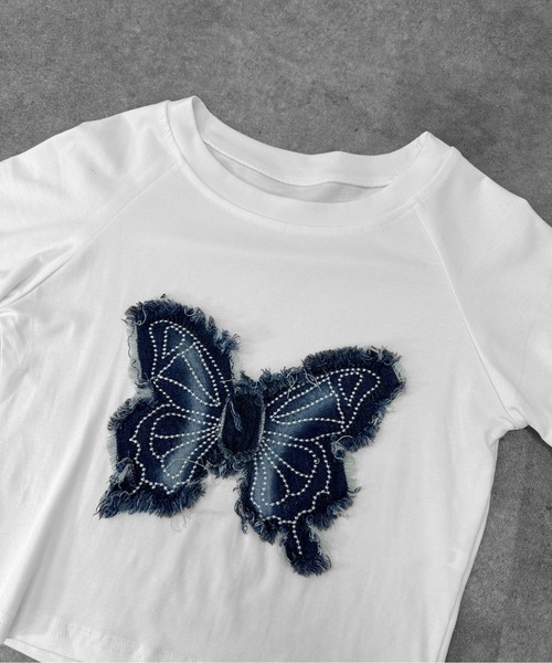 jiasecond. tシャツ 「jiasecond.」デニムバタフライパッチ
