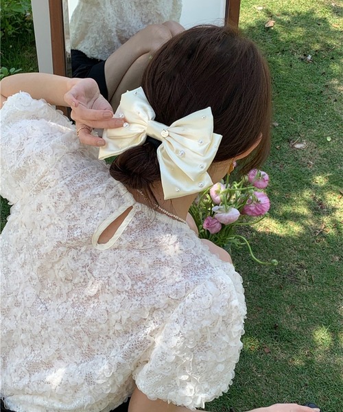 ブラウス シャツ 立体フラワーレースブラウス/パフスリーブトップス レディース leune ブラウス シャツ 立体フラワーレースブラウス