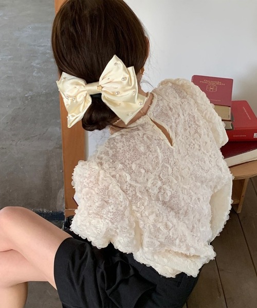 leune ブラウス シャツ 立体フラワーレースブラウス