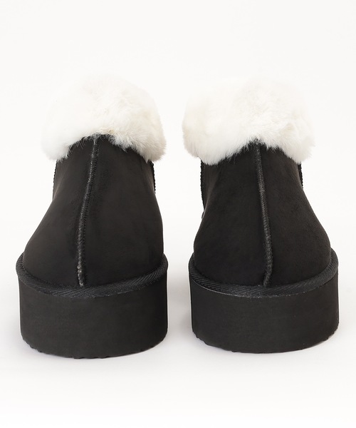 未使用◆レディース フェラガモ 黒 ふわふわ ファー ショート ブーツ 6.5 Lace Ladies（レースレディース） ブーツ 5cm厚底 ファー付き ムートン