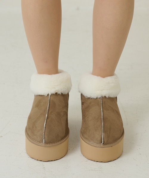 Lace Ladies（レースレディース） ブーツ 5cm厚底 ファー付き ムートン