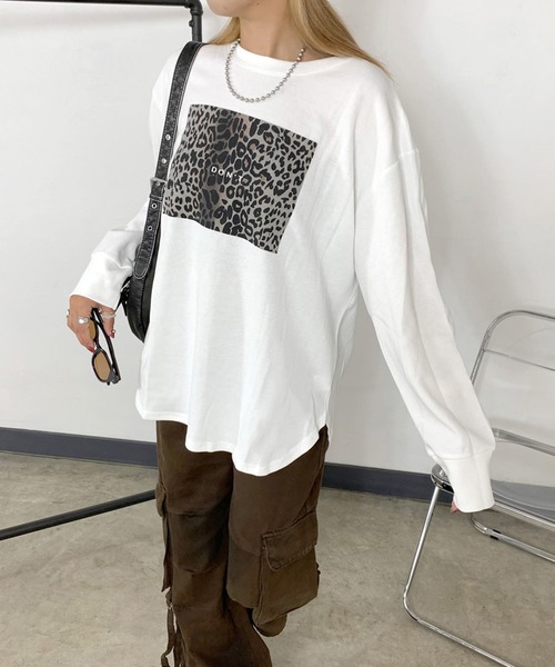 non-hedge（ノンヘッジ） tシャツ フロントヒョウ柄ロンT レディース