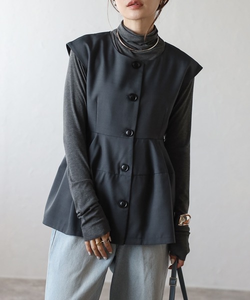 ベスト ジレ フレンチスリーブペプラムベスト レディース
