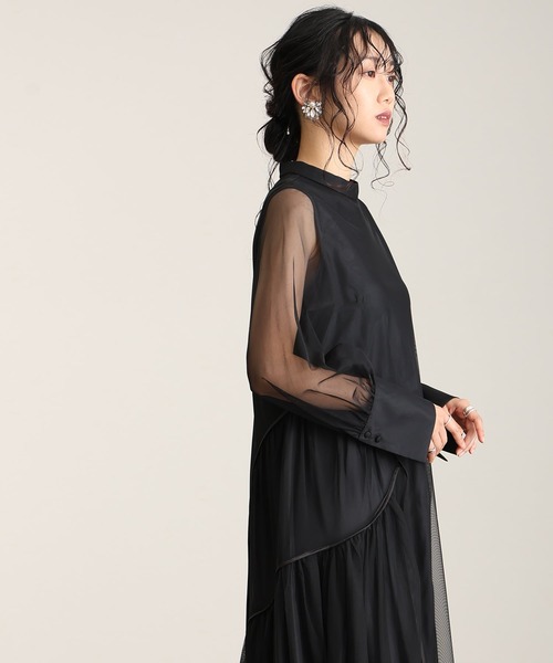 オケージョン ドレス ミモレ丈 atlo atlo（アトロ） ドレス ミモレ丈＆七分袖フォーマルシアーセレモニー