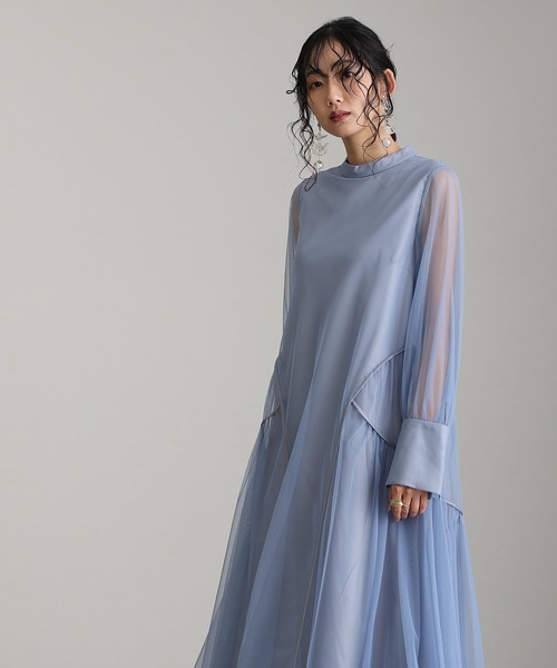 オケージョン ドレス ミモレ丈 atlo atlo（アトロ） ドレス ミモレ丈＆七分袖フォーマルシアーセレモニー