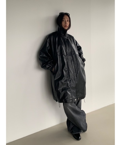didot.showroom 　ステンカラー中綿レザーオーバージャケット Didot.showroomステンカラー中綿レザーオーバージャケット