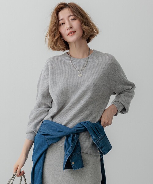 ニット セーター 「洗える」ウールカシミヤ クルーネック ニット レディース
