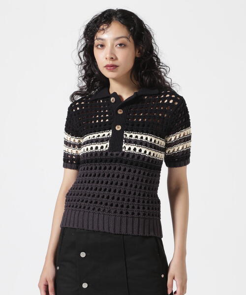 ブラウス シャツ VOLTAGE CONTROL FILTER/ヴォルテージコントロールフィルター/MESH BORDER TIGHT KNIT PO