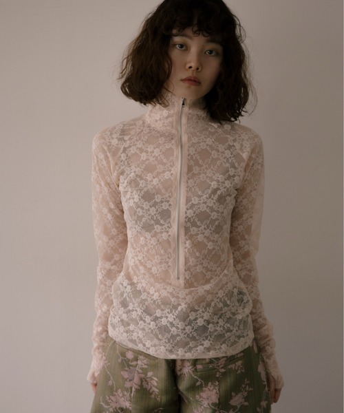 igi tシャツ GLITTER LACE TOPS / ハーフジップ ラメレース