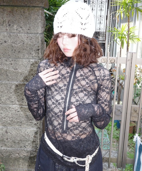 お礼や感謝伝えるプチギフト igi tシャツ GLITTER LACE TOPS / ハーフジップ ラメレース トップス