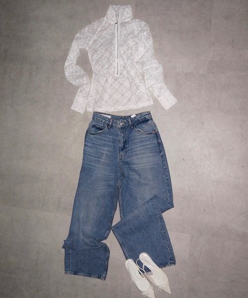 即日発送【igi】GLITTER LACE TOPS igi tシャツ GLITTER LACE TOPS / ハーフジップ ラメレース