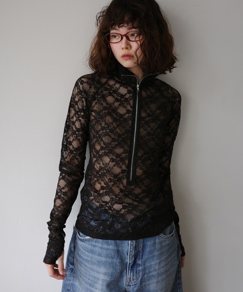 igi tシャツ GLITTER LACE TOPS / ハーフジップ ラメレース
