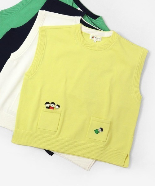 Picone CLUB ベスト ジレ コットン混刺繍ニットベスト