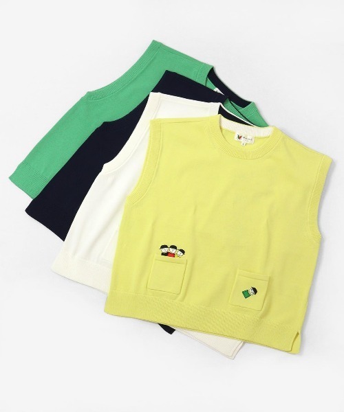Picone CLUB ベスト ジレ コットン混刺繍ニットベスト