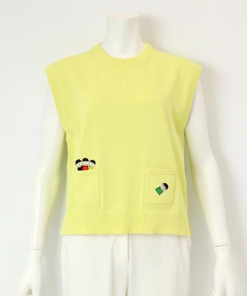 Picone CLUB ベスト ジレ コットン混刺繍ニットベスト
