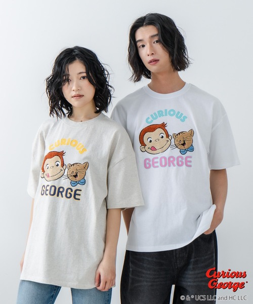 【とぅぶ】　おさるのジョージ　tシャツ おさるのジョージ 夏柄 さがら刺しゅう 天竺半袖Tシャツ