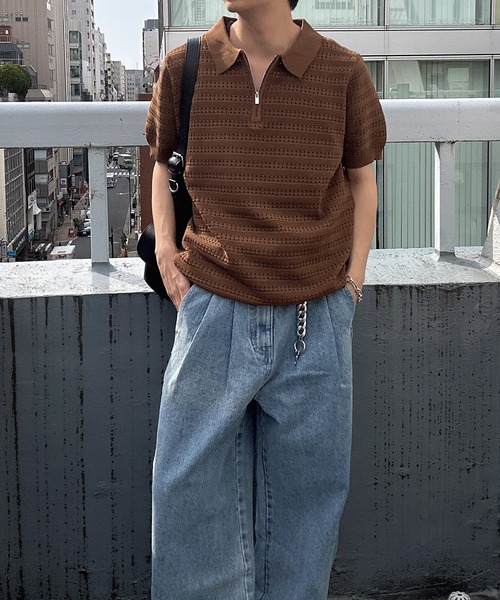 【GREY】ボーダー ハーフジップ ニット ポロシャツ BEAMS PLUS（ビームスプラス）の「ボーダー ハーフジップ ニット