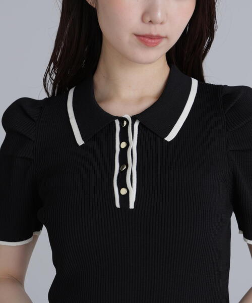 【新品ほぼ未使用】ラインパイルニットミニワンピース FREE'S MART ワンピース 配色ラインポロニットミニワンピース