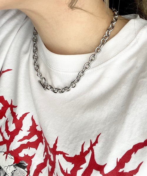 ステンレススチール チェーンネックレス シルバー/レッド PARKS TOKYO SELECT（パークストウキョウセレクト） ネックレス 金属