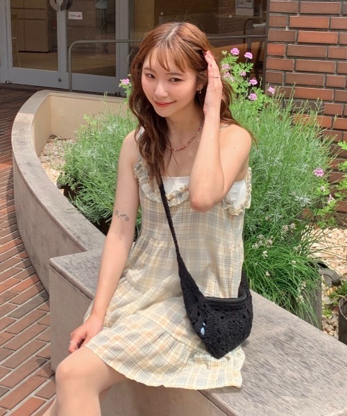 ワンピース 「春夏新作」チェックフリルティアードキャミミニ