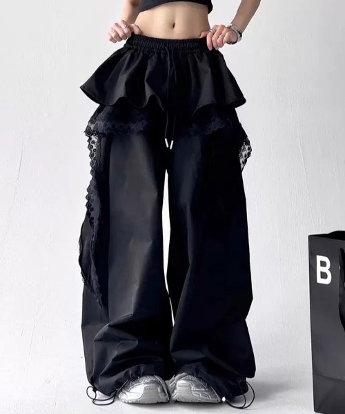 ノワール ケイニノミヤ 17SS レースレイヤードワイドパンツ サイズxs MONO8 パンツ フリル＆レースレイヤードワイドパンツ レディース