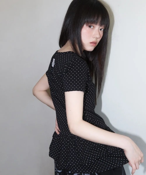 tシャツ A'GEM/9 × .kom 「 FANCY CLUB/ファンシークラブ」  Frill Layered Dot Tee/フリルレイヤード