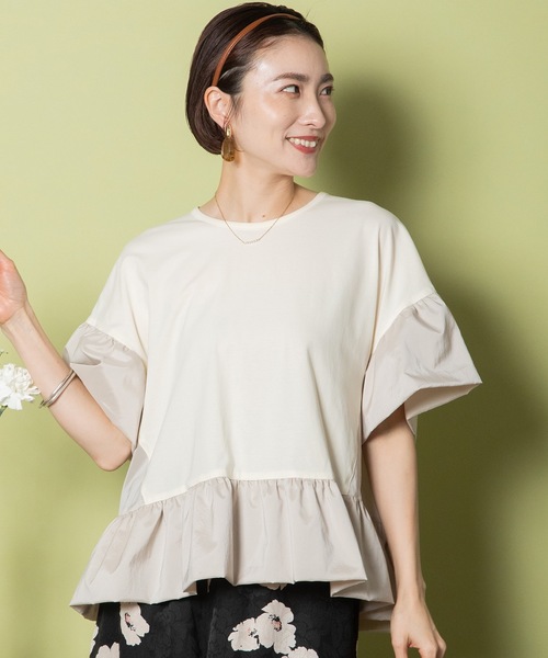 tシャツ ペプラムドッキングフレアトップス レディース