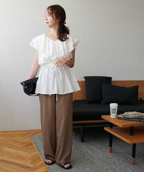 ブラウス シャツ スタンドフリル チュニックシャツ レディース BEAMS HEART（ビームス ハート）スタンドフリル チュニック