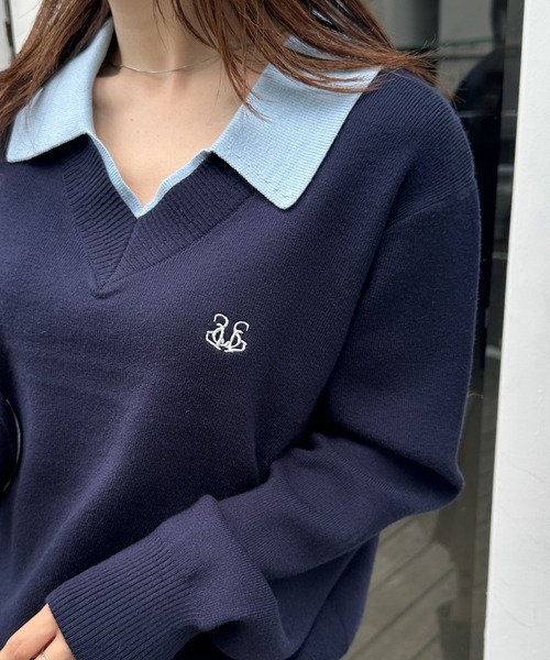 solleim（ソルレム） ニット セーター ワンポイント刺繍レイヤード襟