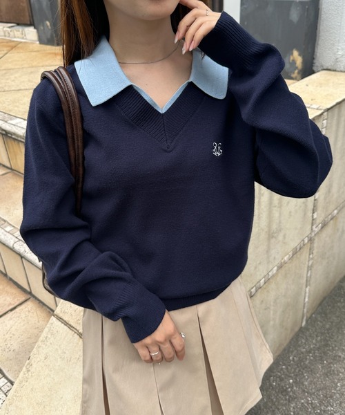 ラルフローレン♡ 襟付きコットンニット半袖　ワンポイント刺繍 ラルフローレン♡ 襟付きコットンニット半袖ワンポイント刺繍