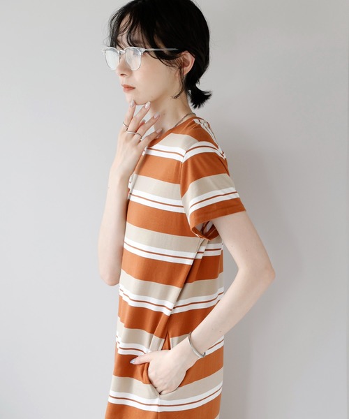 新品　未使用　maglie マーリエ　ボーダー　アシメトリー　ワンピース　ワンピ LADY LIKE ワンピース マルチボーダーかぎ編みニットワンピース