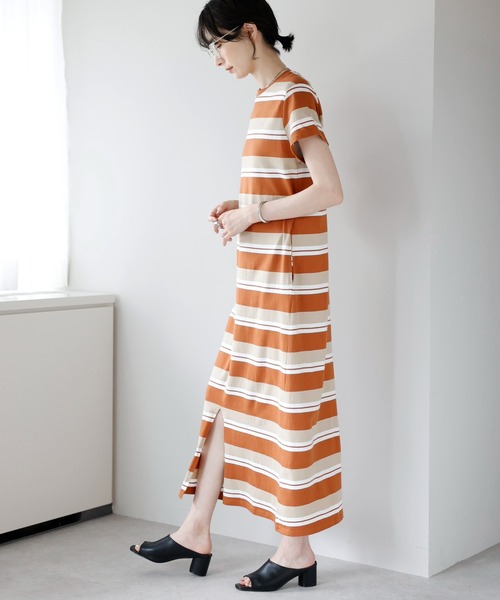 amini ワンピース 半袖 マルチボーダーカットワンピース : ZOZOTOWN