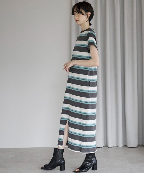 新品　未使用　maglie マーリエ　ボーダー　アシメトリー　ワンピース　ワンピ LADY LIKE ワンピース マルチボーダーかぎ編みニットワンピース