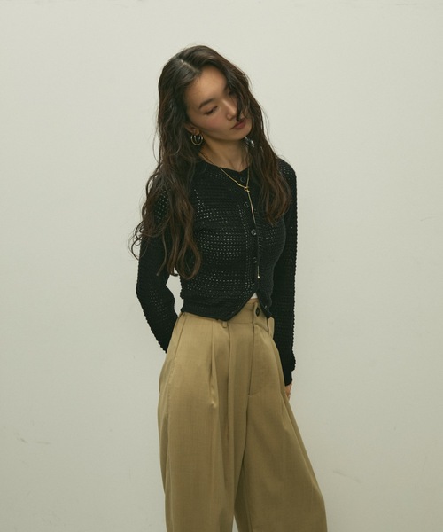 カーディガン Basket knit cardigan with raglan sleeves / バスケット