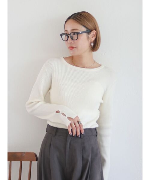 Ungrid【Htage】バックオープンハンドデザインニット アイボリー　ニット Htage】バックオープンハンドデザインニット[品番：MKSW0065448