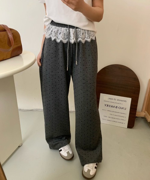 shyam inspiration ワイドパンツ パンツ 「ドット柄」水玉ウエスト
