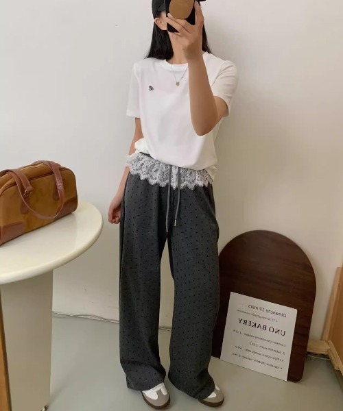 shyam inspiration ワイドパンツ パンツ 「ドット柄」水玉ウエスト