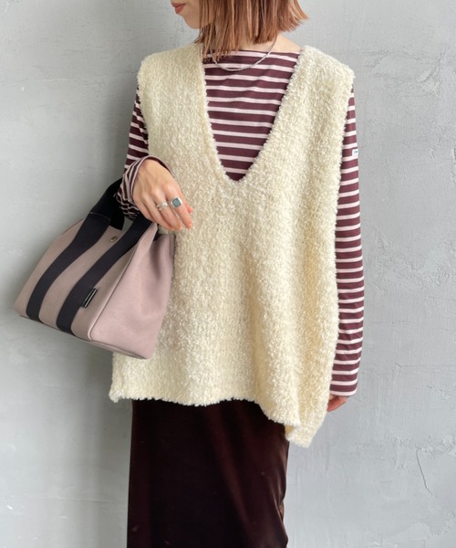 mizuiroind（ミズイロインド） ベスト ジレ ヘアリーヤーン ワイド