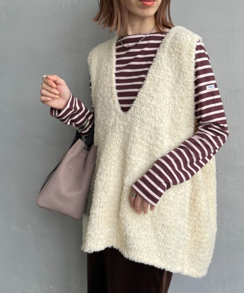 mizuiroind（ミズイロインド） ベスト ジレ ヘアリーヤーン ワイド