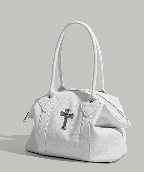 VEILA ハンドバッグ クロスモチーフ付き ソフトホワイトバッグ