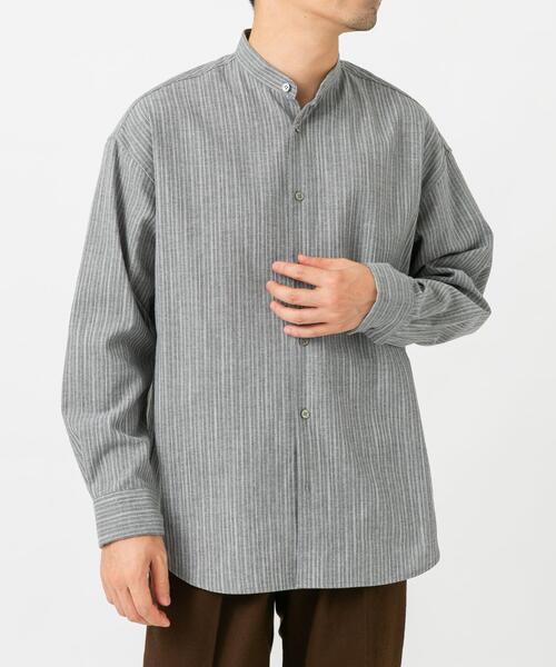 URBAN RESEARCH ROSSO MEN シャツ ストライプバンドカラーリラックス