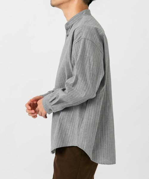 URBAN RESEARCH ROSSO MEN シャツ ストライプバンドカラーリラックス