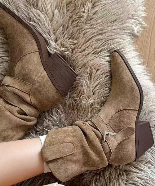 AsheKsha ブーツ 「新作」スエード調ウエスタンショートブーツ／ベルト