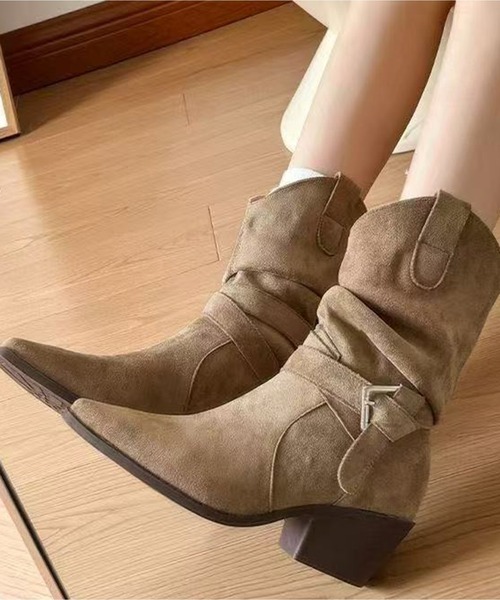 AsheKsha ブーツ 「新作」スエード調ウエスタンショートブーツ／ベルト