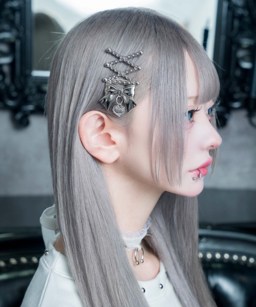 mine by LAFARY ヘアクリップ レースアップリボンシルバークリップ