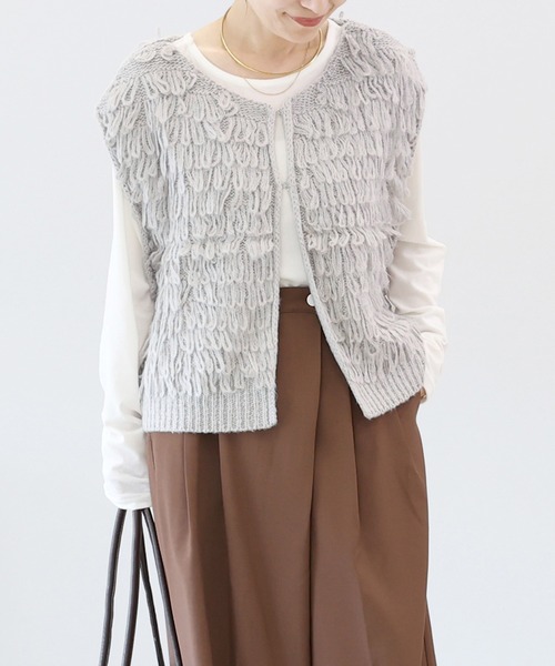 Aletta vita ベスト ジレ ループ編み前開きベスト レディース