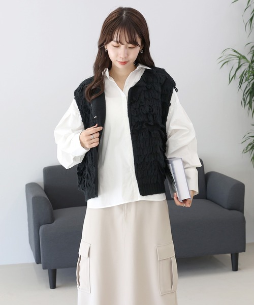 Aletta vita ベスト ジレ ループ編み前開きベスト レディース
