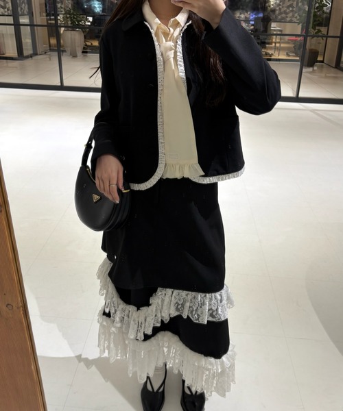 スカート Treat urself asymmetry ribbon lace skirt Asymmetrical Lace Midi Skirt - ASTR the Label