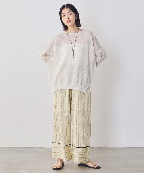 cloche（クロッシェ） ワイドパンツ パンツ ストライプフラワーワイド